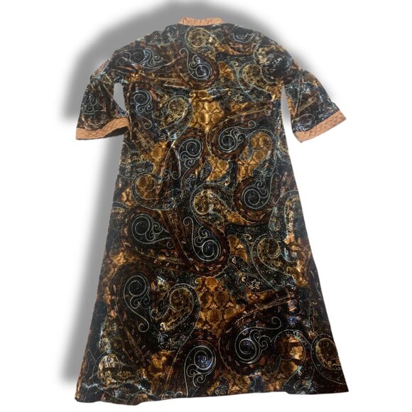 VTG Diamond Tea Loungewear Caftan Dress Velvet Quilted Blk Gold L Retro Atomic - Picture 7 of 11